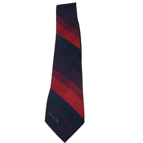 Oscar de la Renta | Men's Red and Blue Ombre Diagonal Striped Tie (One Size) - Picture 11 of 13